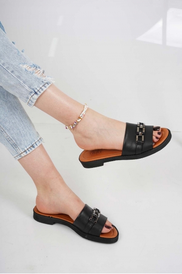 Hakiki Deri Siyah Kadın Casual Terlik 231127609