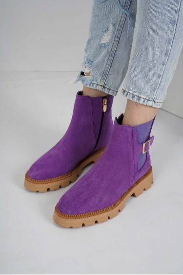 Hakiki Deri Mor Süet Kadın Topuklu Bot 232127208