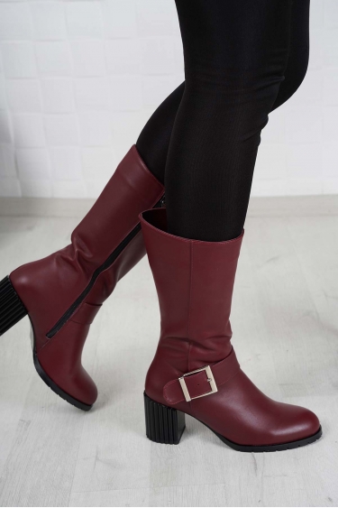 Hakiki Deri Bordo Kadın Topuklu Bot 232127222