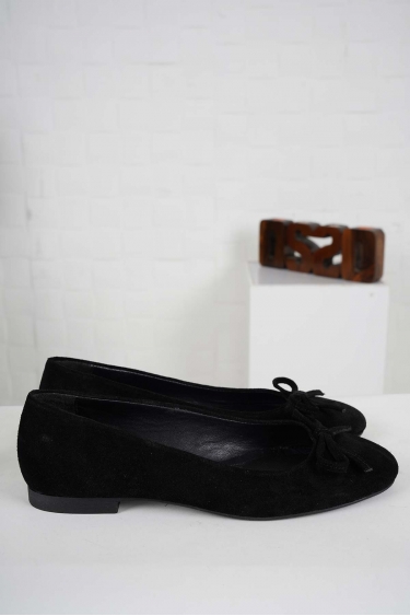 Hakiki Deri Siyah Süet Kadın Babet Ayakkabı 241127103