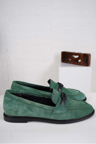 Hakiki Deri Yeşil Süet Kadın Casual Ayakkabı 241127111