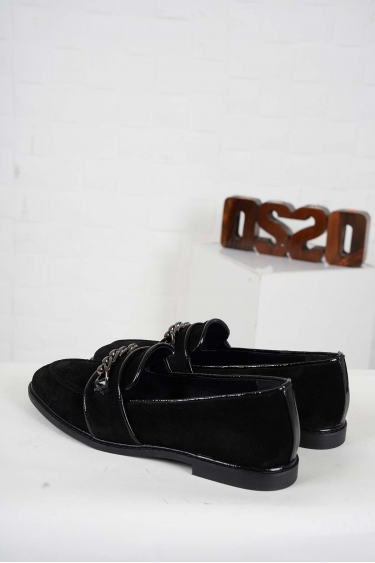 Hakiki Deri Siyah Süet-Siyah Rugan Kadın Casual Ayakkabı 242127103