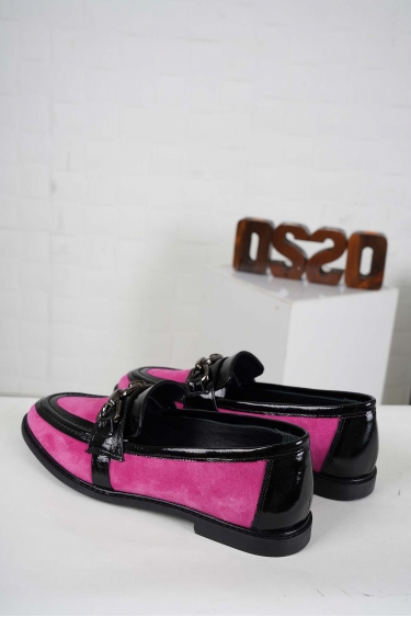 Hakiki Deri Fuşya Süet-Siyah Rugan Kadın Casual Ayakkabı 242127106