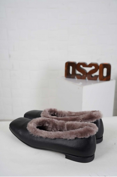 Hakiki Deri Kürklü Siyah Kadın Babet Ayakkabı 242127114