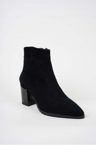 Hakiki Deri Siyah Süet Kadın Topuklu Bot 242127205