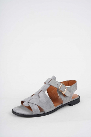 Hakiki Deri Gri Süet Kadın Düz Sandalet 251127501