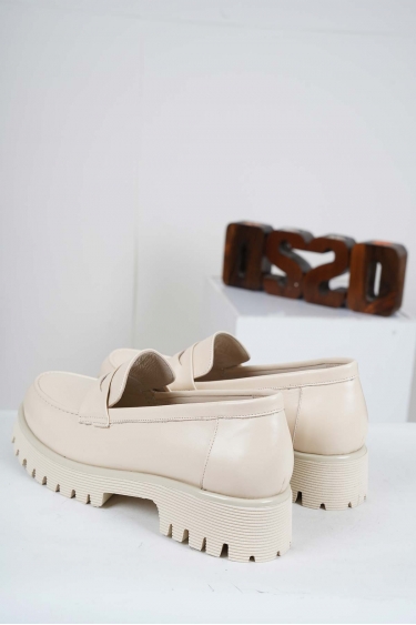 Hakiki Deri Bej Kadın Makosen Ayakkabı 222134102