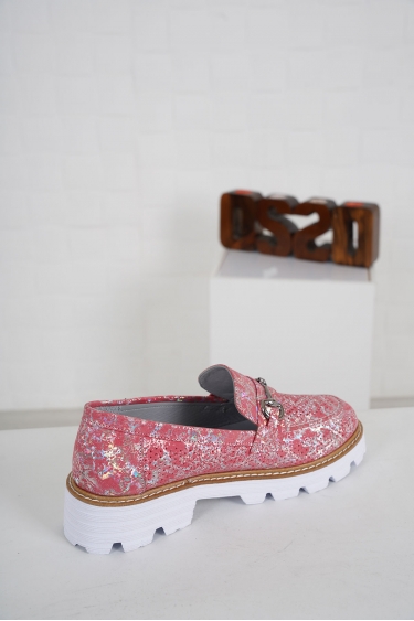 Hakiki Deri Gül Pembe Hologram Baskılı Kadın Casual Ayakkabı 231134103