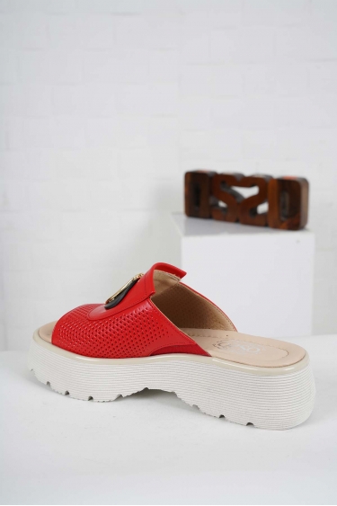 Hakiki Deri Kırmızı Kadın Casual Terlik 241134601