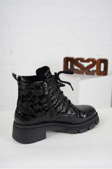 Hakiki Deri Siyah Mermer Rugan Kadın Kısa Bot 242134200