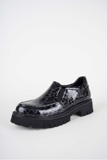 Hakiki Deri Gri Rugan Leopar Kadın Loafer Ayakkabı 252134100