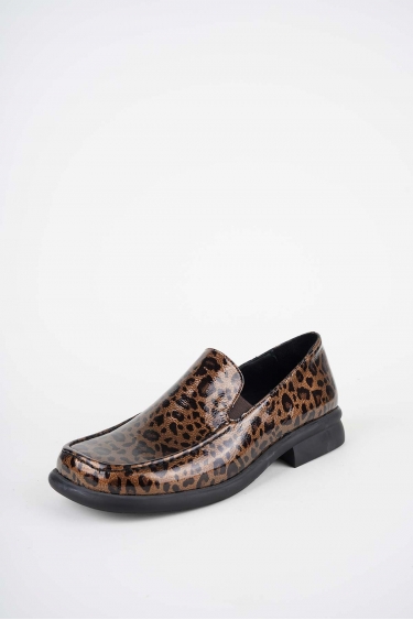 Hakiki Deri Bakır Rugan Leopar Desen Kadın Loafer Ayakkabı 252134103