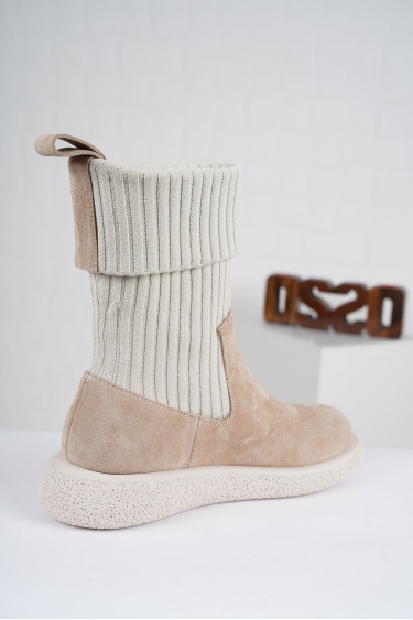 Hakiki Deri Bej Süet Kadın Kısa Bot 222135203