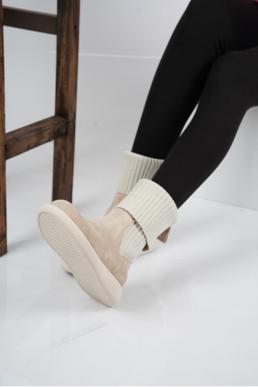 Hakiki Deri Açık Bej Süet Kadın Kısa Bot 222135203