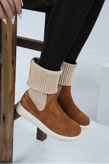 Hakiki Deri Taba Süet Kadın Kısa Bot 222135203