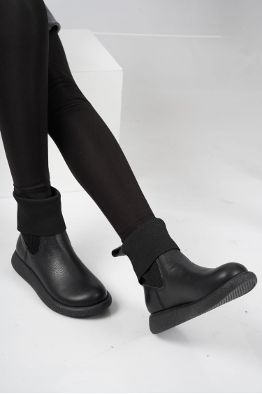 Hakiki Deri Siyah Floter Kadın Kısa Bot 222135203