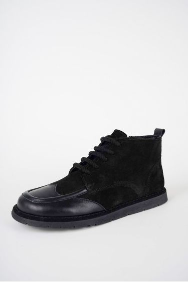 Hakiki Deri Siyah-Siyah Süet Kadın Casual Bot 252135201