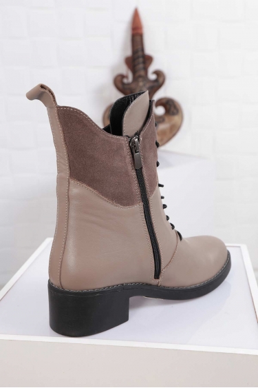 Hakiki Deri Açık Vizon-Vizon Süet Kadın Topuklu Bot 212136207