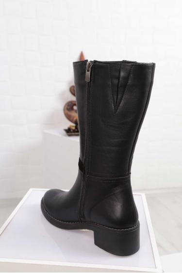 Hakiki Deri Siyah-Siyah-Süet Kadın Düz Çizme 212136304