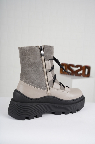 Hakiki Deri Açık Vizon-Gri Süet Kadın Postal Bot 222136202