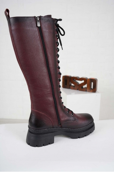 Hakiki Deri Bordo Kadın Postal Çizme 232136301