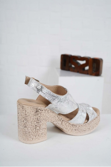 Hakiki Deri Gümüş Baskılı Kadın Yüksek Topuklu Sandalet 241136503