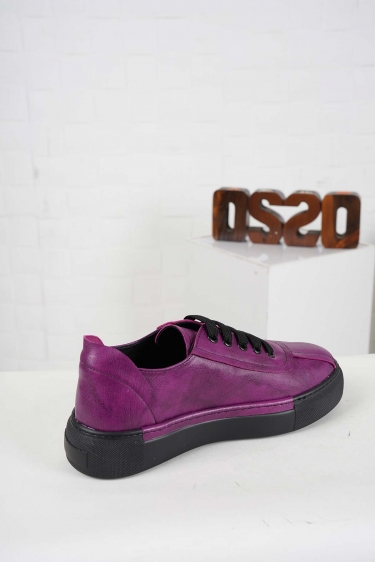 Hakiki Deri Mor Fırça Baskılı Kadın Casual Ayakkabı 242136101