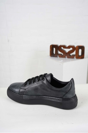 Hakiki Deri Gri Fırça Baskılı Kadın Casual Ayakkabı 242136102