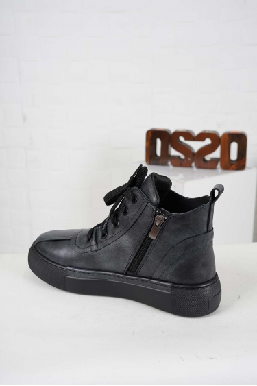 Hakiki Deri Gri Fırça Baskılı Kadın Casual Bot 242136201