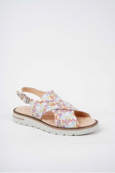 Hakiki Deri Beyaz Baskılı Kadın Düz Sandalet 251136501