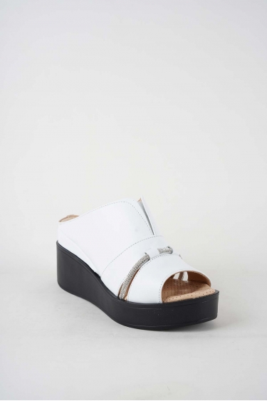 Hakiki Deri Beyaz Kadın Dolgu Topuk Terlik 251136601