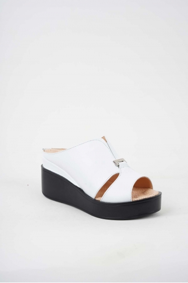 Hakiki Deri Beyaz Kadın Dolgu Topuk Terlik 251136602