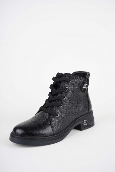 Hakiki Deri Siyah Floter-Siyah Baskılı Kadın Casual Bot 252136209