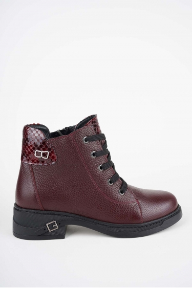 Hakiki Deri Bordo Floter-Bordo Baskılı Kadın Casual Bot 252136209