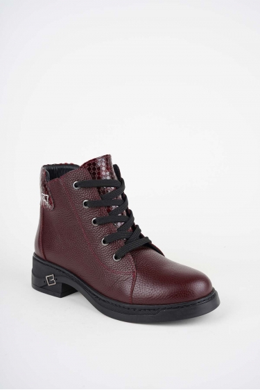 Hakiki Deri Bordo Floter-Bordo Baskılı Kadın Casual Bot 252136209