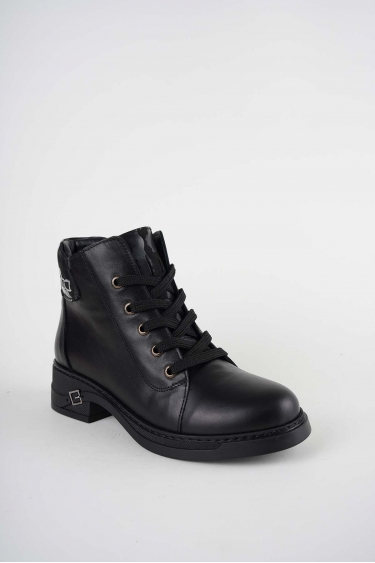 Hakiki Deri Siyah-Siyah Baskılı Kadın Casual Bot 252136209