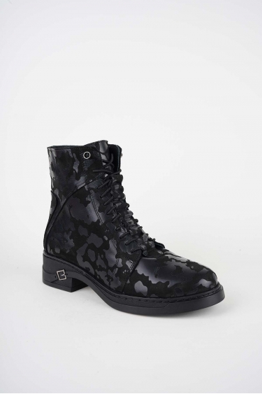 Hakiki Deri Siyah Baskılı Kadın Casual Bot 252136213