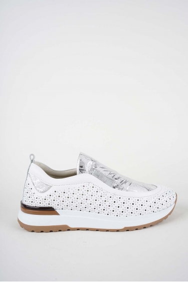 Hakiki Deri Beyaz-Lame Baskılı Kadın Casual Ayakkabı 261136101