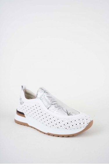 Hakiki Deri Beyaz-Lame Baskılı Kadın Casual Ayakkabı 261136101
