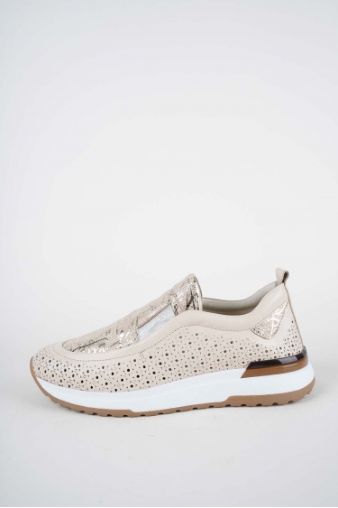 Hakiki Deri Krem-Dore Baskılı Kadın Casual Ayakkabı 261136101