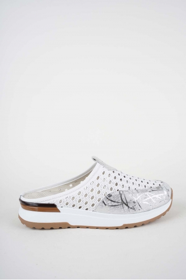 Hakiki Deri Beyaz-Lame Baskılı Kadın Casual Sabo 261136701