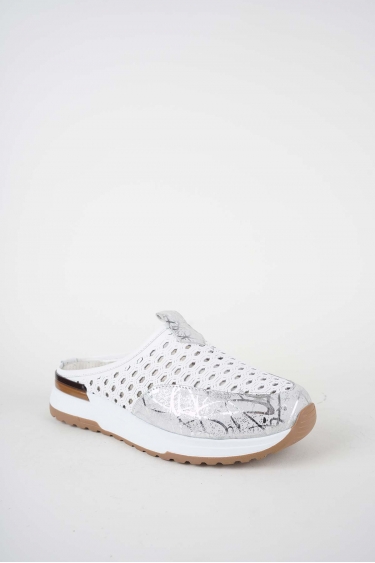 Hakiki Deri Beyaz-Lame Baskılı Kadın Casual Sabo 261136701