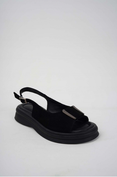Hakiki Deri Siyah Süet Kadın Casual Sandalet 251141503