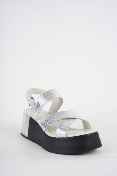 Hakiki Deri Gümüş Kadın Dolgu Topuklu Sandalet 251141505