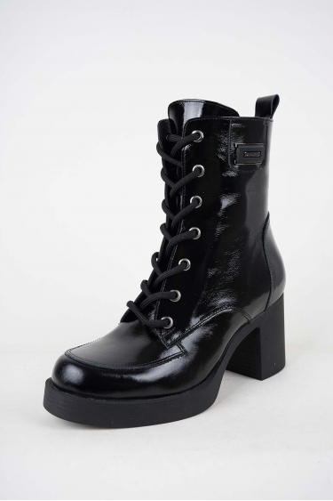 Hakiki Deri Siyah Rugan Kadın Topuklu Bot 252141201