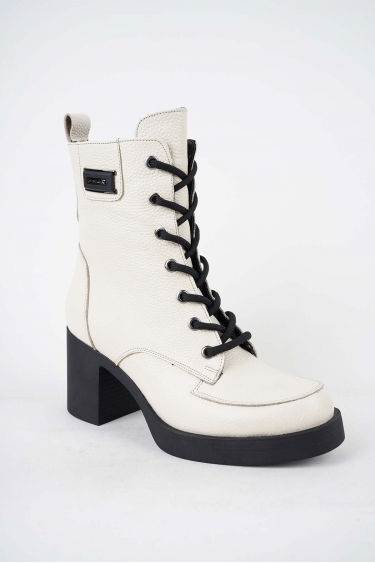 Hakiki Deri Bej Floter Kadın Topuklu Bot 252141201