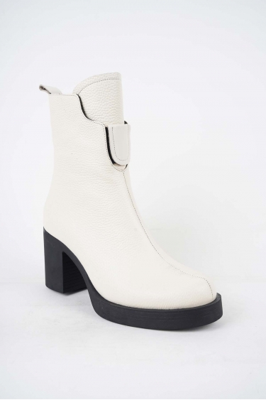 Hakiki Deri Bej Floter Kadın Topuklu Bot 252141202