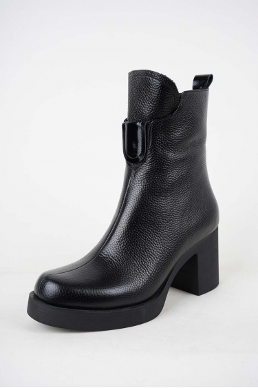 Hakiki Deri Siyah Floter Kadın Topuklu Bot 252141202