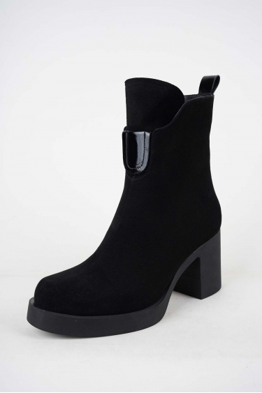 Hakiki Deri Siyah M.Süet Kadın Topuklu Bot 252141202
