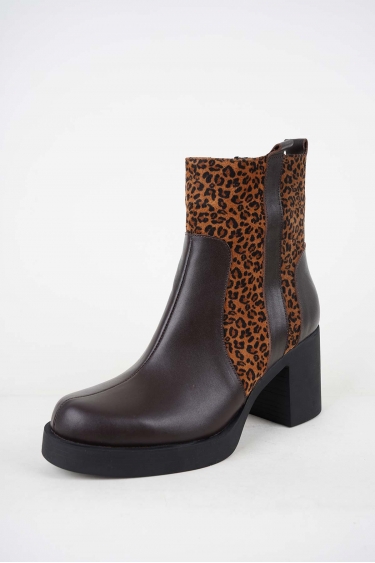 Hakiki Deri Kahve-Leopar Kadın Topuklu Bot 252141203